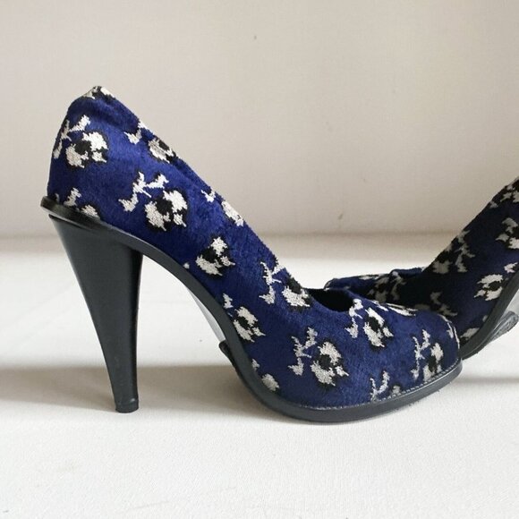 Opening Ceremony Blue Floral Velvet Hidden Platform Heels 39 - Picture 6 of 9